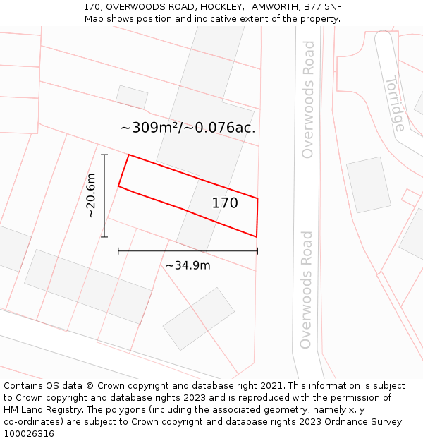 170, OVERWOODS ROAD, HOCKLEY, TAMWORTH, B77 5NF: Plot and title map