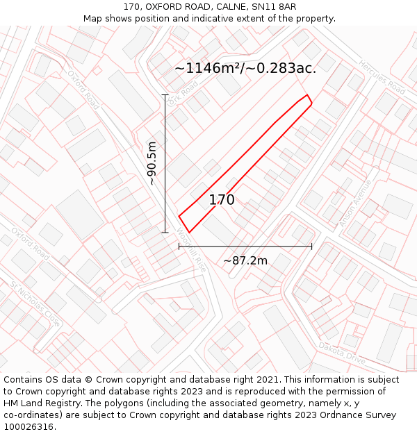 170, OXFORD ROAD, CALNE, SN11 8AR: Plot and title map