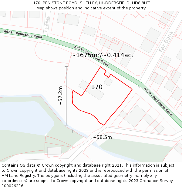 170, PENISTONE ROAD, SHELLEY, HUDDERSFIELD, HD8 8HZ: Plot and title map