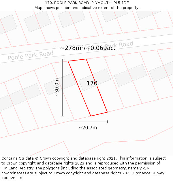 170, POOLE PARK ROAD, PLYMOUTH, PL5 1DE: Plot and title map