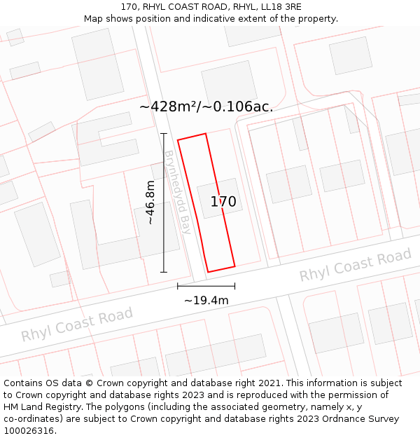 170, RHYL COAST ROAD, RHYL, LL18 3RE: Plot and title map