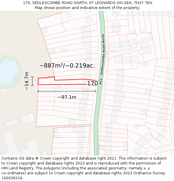 170, SEDLESCOMBE ROAD NORTH, ST LEONARDS-ON-SEA, TN37 7EN: Plot and title map