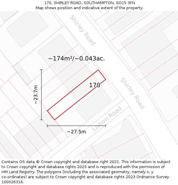 170, SHIRLEY ROAD, SOUTHAMPTON, SO15 3FN: Plot and title map