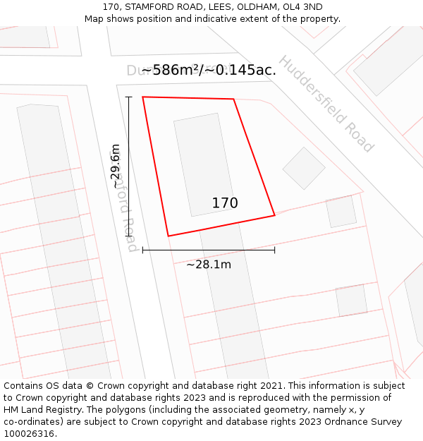 170, STAMFORD ROAD, LEES, OLDHAM, OL4 3ND: Plot and title map