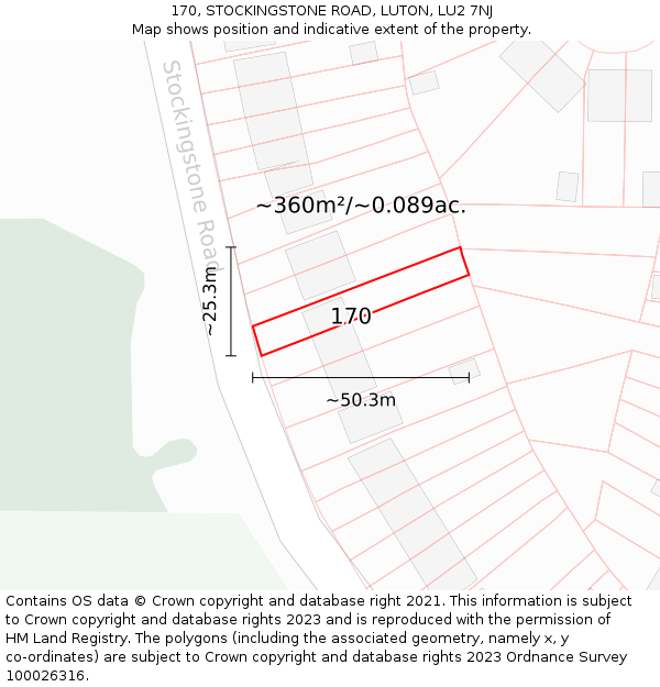 170, STOCKINGSTONE ROAD, LUTON, LU2 7NJ: Plot and title map