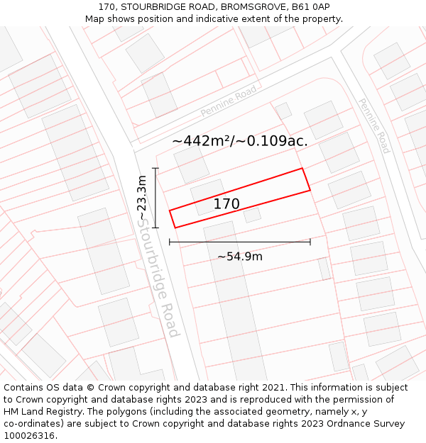 170, STOURBRIDGE ROAD, BROMSGROVE, B61 0AP: Plot and title map