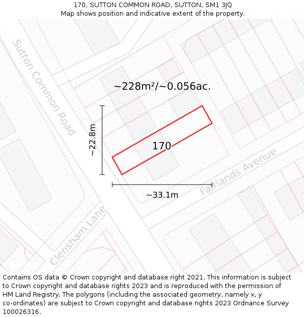 170, SUTTON COMMON ROAD, SUTTON, SM1 3JQ: Plot and title map