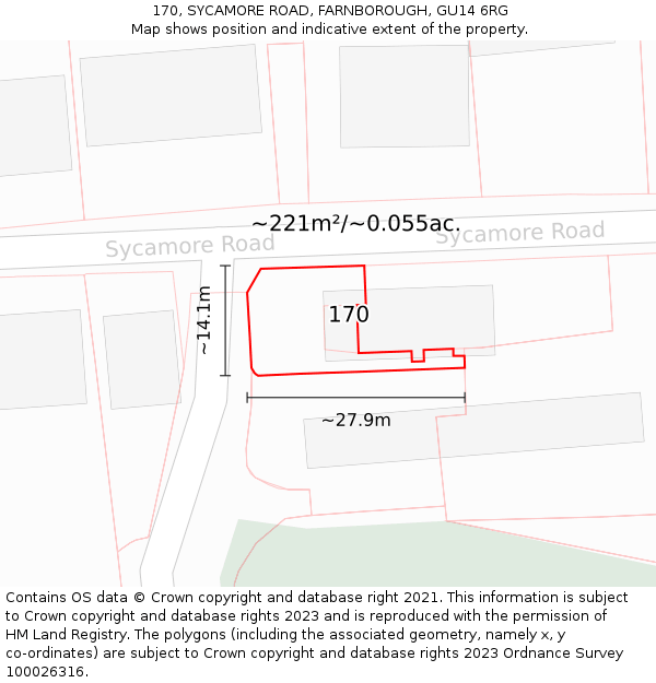 170, SYCAMORE ROAD, FARNBOROUGH, GU14 6RG: Plot and title map