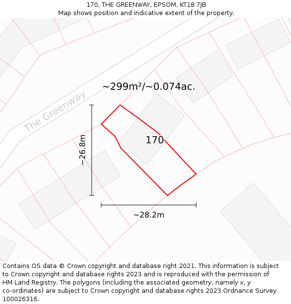 170, THE GREENWAY, EPSOM, KT18 7JB: Plot and title map