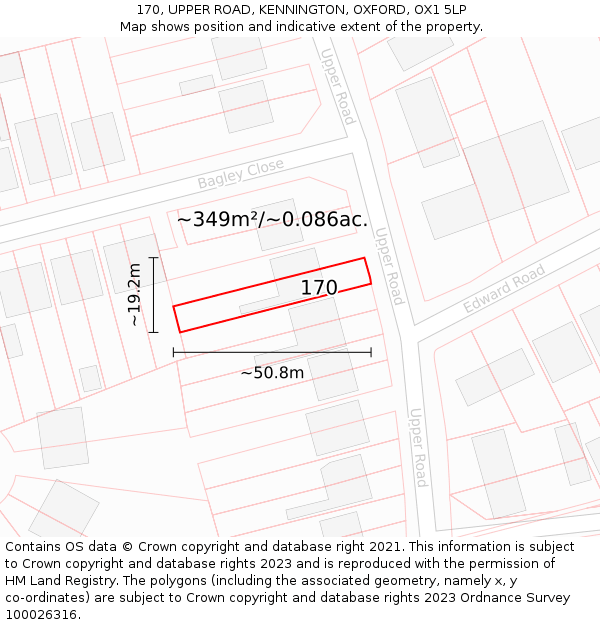 170, UPPER ROAD, KENNINGTON, OXFORD, OX1 5LP: Plot and title map