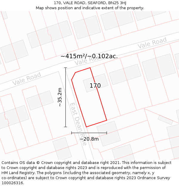 170, VALE ROAD, SEAFORD, BN25 3HJ: Plot and title map