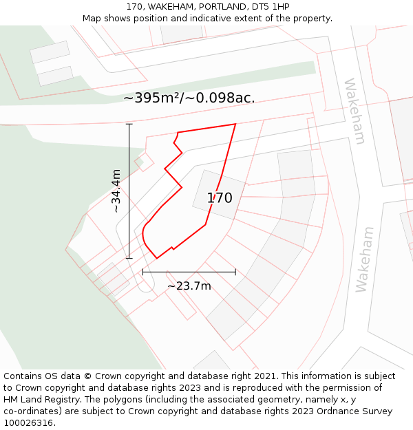 170, WAKEHAM, PORTLAND, DT5 1HP: Plot and title map