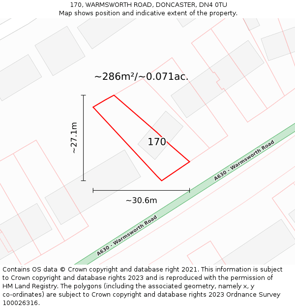 170, WARMSWORTH ROAD, DONCASTER, DN4 0TU: Plot and title map