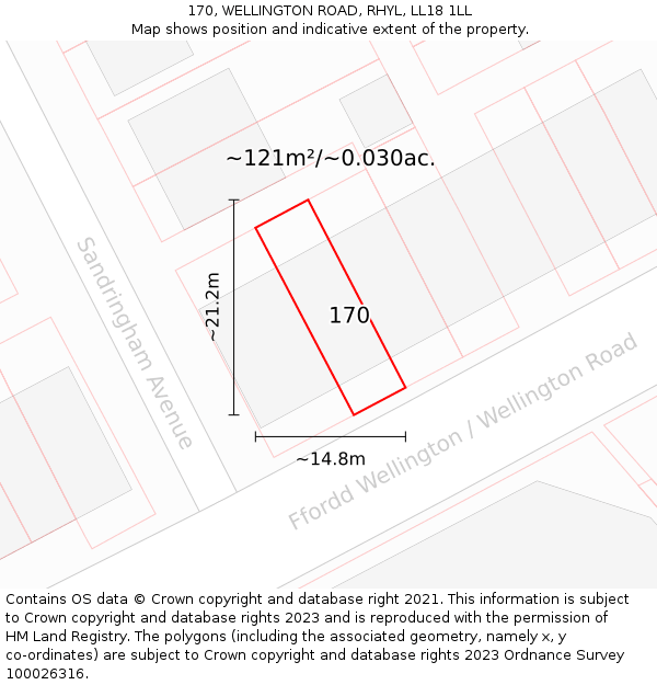 170, WELLINGTON ROAD, RHYL, LL18 1LL: Plot and title map