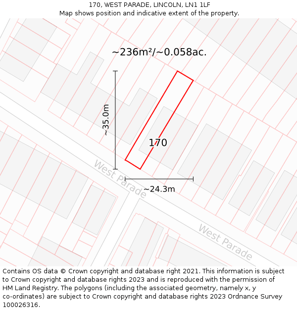 170, WEST PARADE, LINCOLN, LN1 1LF: Plot and title map