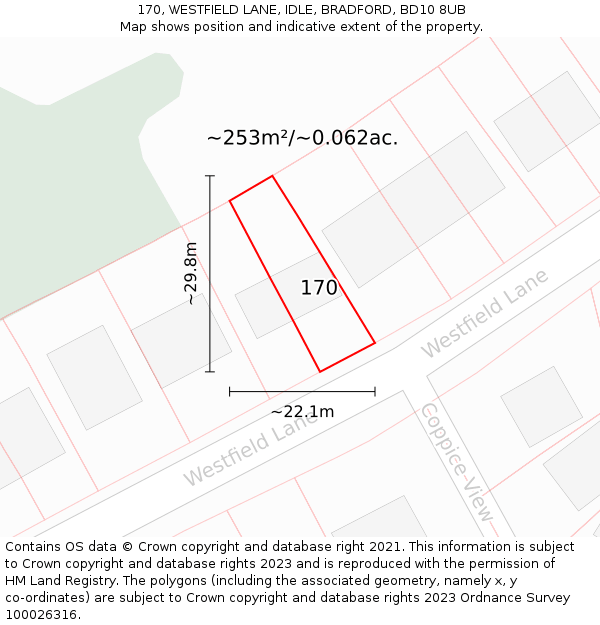 170, WESTFIELD LANE, IDLE, BRADFORD, BD10 8UB: Plot and title map