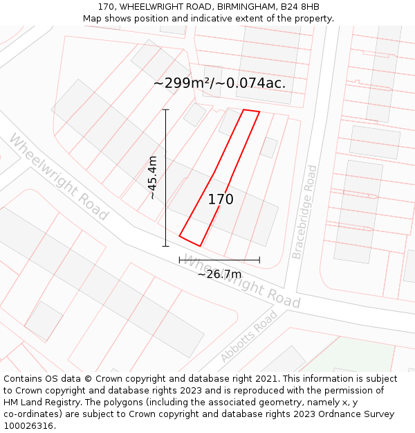 170, WHEELWRIGHT ROAD, BIRMINGHAM, B24 8HB: Plot and title map