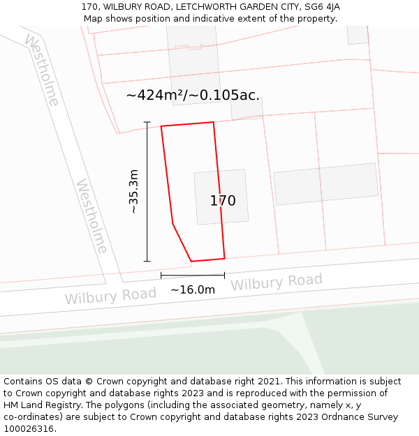 170, WILBURY ROAD, LETCHWORTH GARDEN CITY, SG6 4JA: Plot and title map