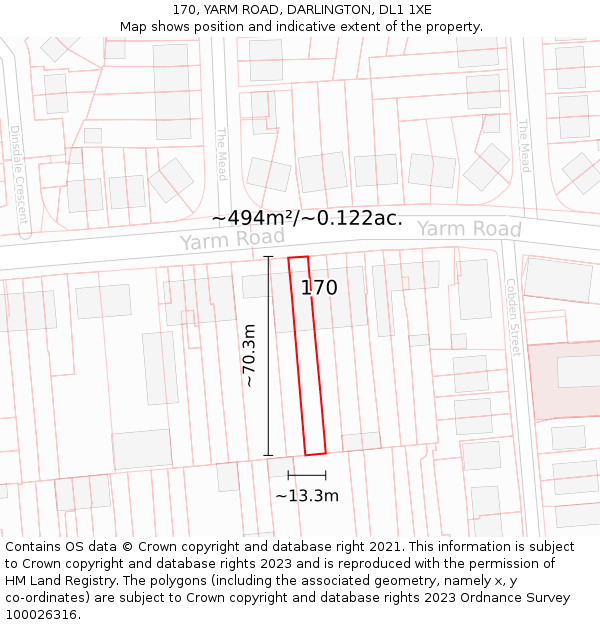 170, YARM ROAD, DARLINGTON, DL1 1XE: Plot and title map