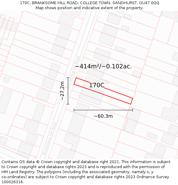 170C, BRANKSOME HILL ROAD, COLLEGE TOWN, SANDHURST, GU47 0QQ: Plot and title map