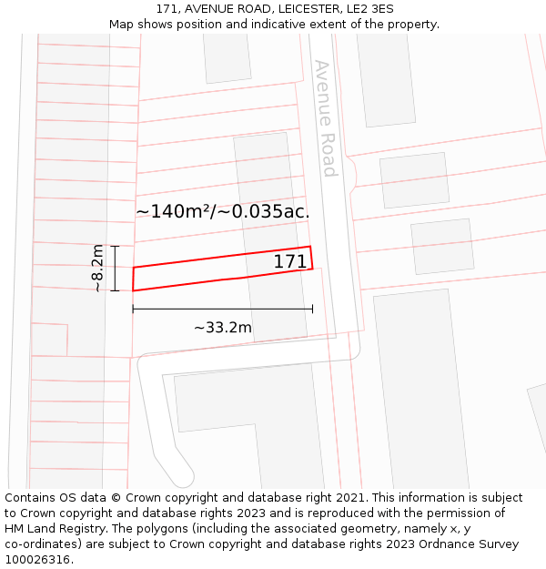 171, AVENUE ROAD, LEICESTER, LE2 3ES: Plot and title map