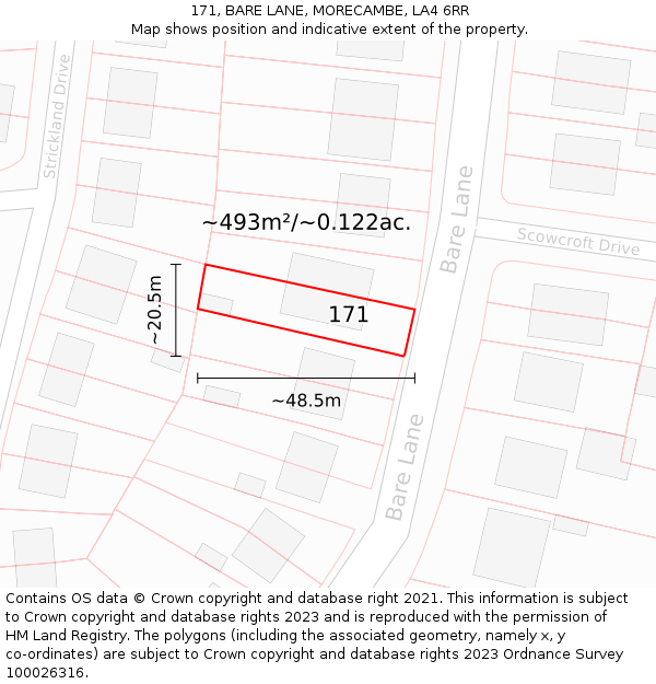 171, BARE LANE, MORECAMBE, LA4 6RR: Plot and title map