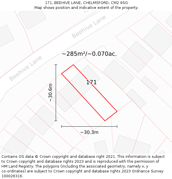 171, BEEHIVE LANE, CHELMSFORD, CM2 9SG: Plot and title map