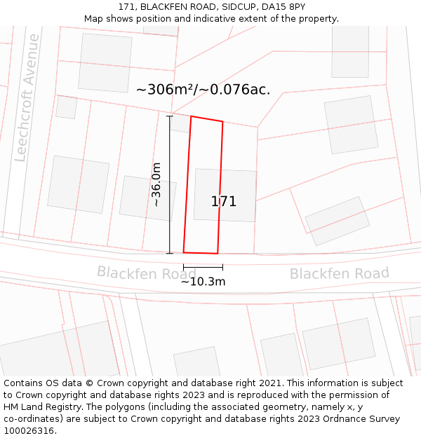 171, BLACKFEN ROAD, SIDCUP, DA15 8PY: Plot and title map