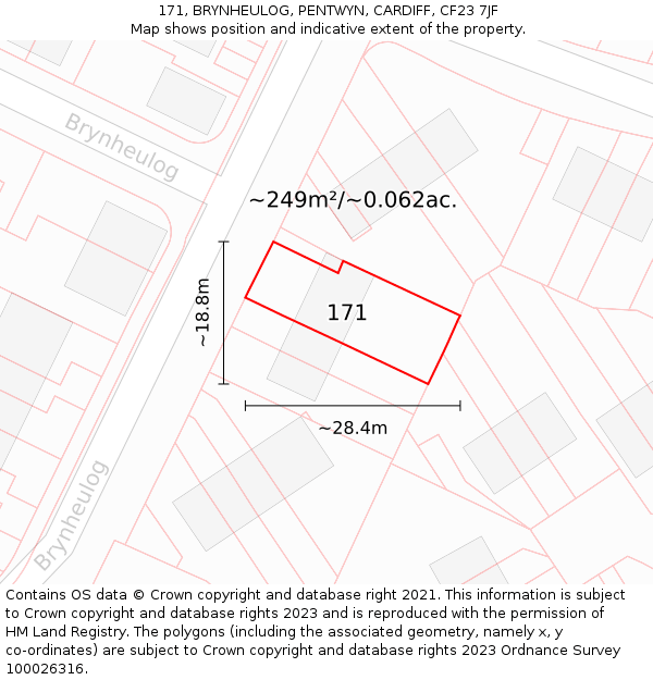 171, BRYNHEULOG, PENTWYN, CARDIFF, CF23 7JF: Plot and title map