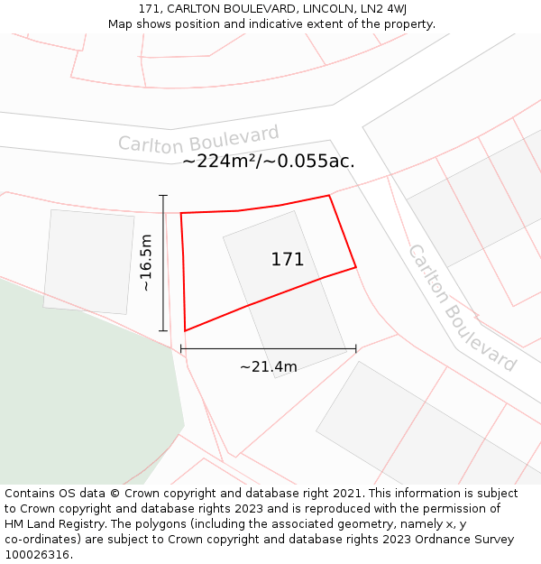 171, CARLTON BOULEVARD, LINCOLN, LN2 4WJ: Plot and title map