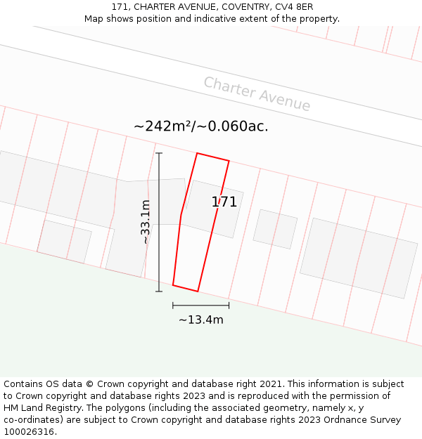 171, CHARTER AVENUE, COVENTRY, CV4 8ER: Plot and title map