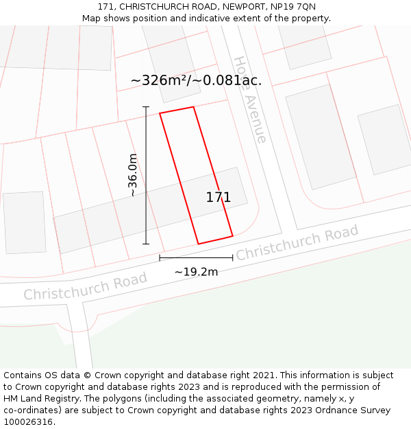 171, CHRISTCHURCH ROAD, NEWPORT, NP19 7QN: Plot and title map