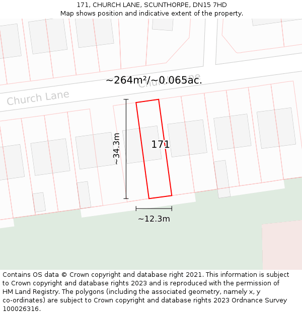 171, CHURCH LANE, SCUNTHORPE, DN15 7HD: Plot and title map