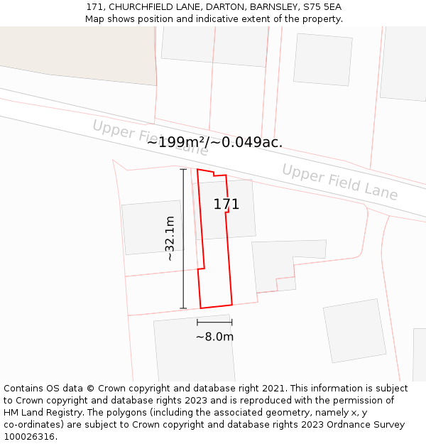 171, CHURCHFIELD LANE, DARTON, BARNSLEY, S75 5EA: Plot and title map