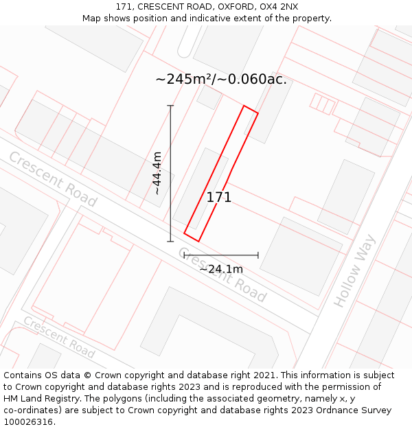 171, CRESCENT ROAD, OXFORD, OX4 2NX: Plot and title map