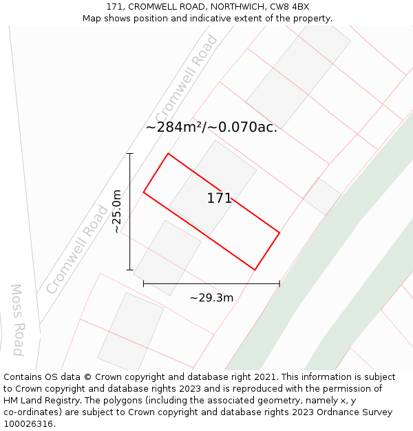171, CROMWELL ROAD, NORTHWICH, CW8 4BX: Plot and title map
