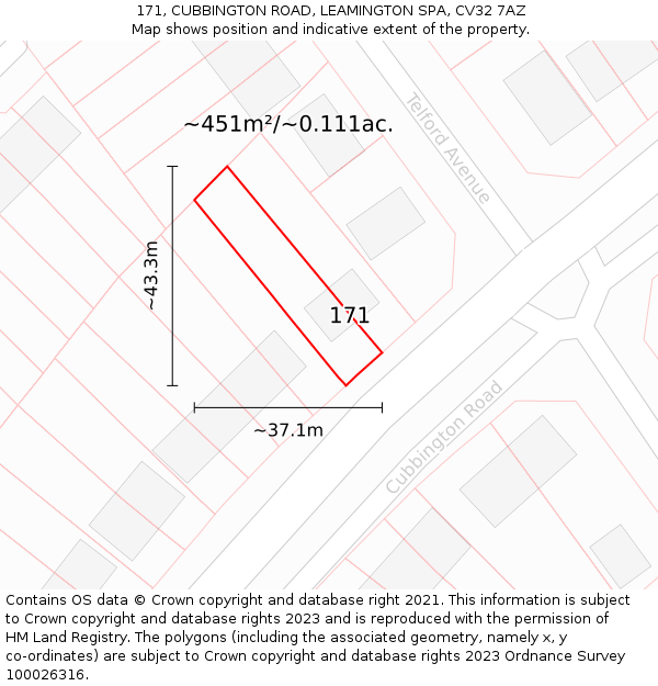 171, CUBBINGTON ROAD, LEAMINGTON SPA, CV32 7AZ: Plot and title map