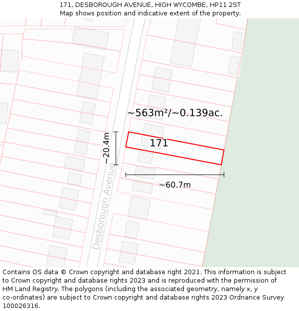 171, DESBOROUGH AVENUE, HIGH WYCOMBE, HP11 2ST: Plot and title map