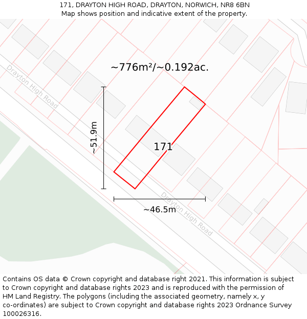 171, DRAYTON HIGH ROAD, DRAYTON, NORWICH, NR8 6BN: Plot and title map