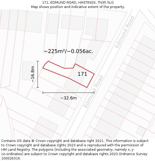 171, EDMUND ROAD, HASTINGS, TN35 5LG: Plot and title map