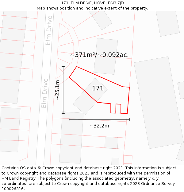 171, ELM DRIVE, HOVE, BN3 7JD: Plot and title map