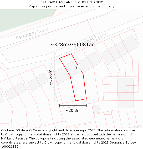 171, FARNHAM LANE, SLOUGH, SL2 2EW: Plot and title map