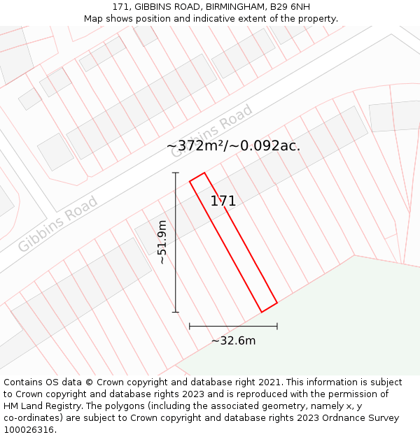 171, GIBBINS ROAD, BIRMINGHAM, B29 6NH: Plot and title map