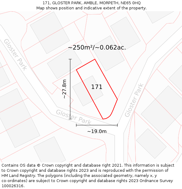 171, GLOSTER PARK, AMBLE, MORPETH, NE65 0HQ: Plot and title map