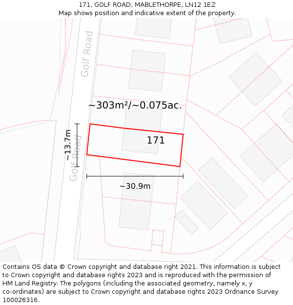 171, GOLF ROAD, MABLETHORPE, LN12 1EZ: Plot and title map