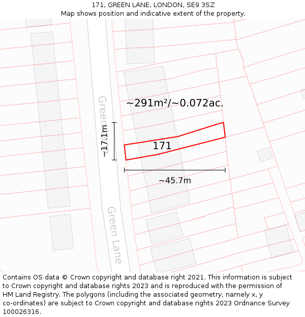 171, GREEN LANE, LONDON, SE9 3SZ: Plot and title map