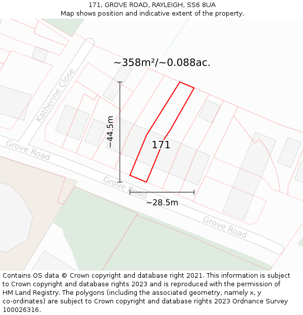 171, GROVE ROAD, RAYLEIGH, SS6 8UA: Plot and title map