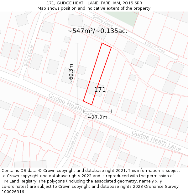 171, GUDGE HEATH LANE, FAREHAM, PO15 6PR: Plot and title map