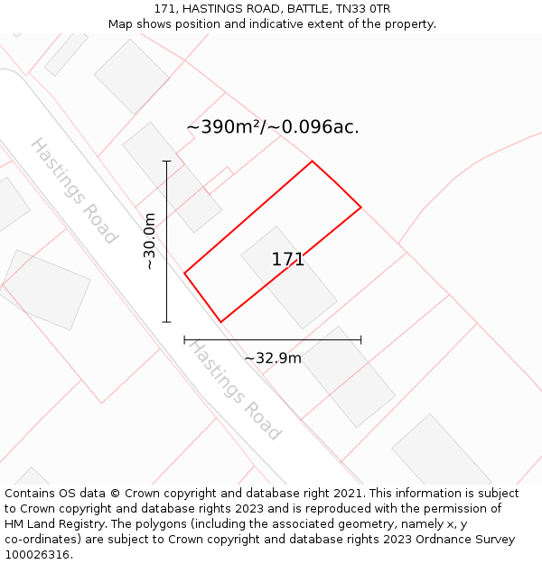 171, HASTINGS ROAD, BATTLE, TN33 0TR: Plot and title map