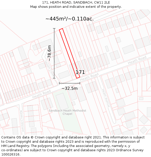 171, HEATH ROAD, SANDBACH, CW11 2LE: Plot and title map